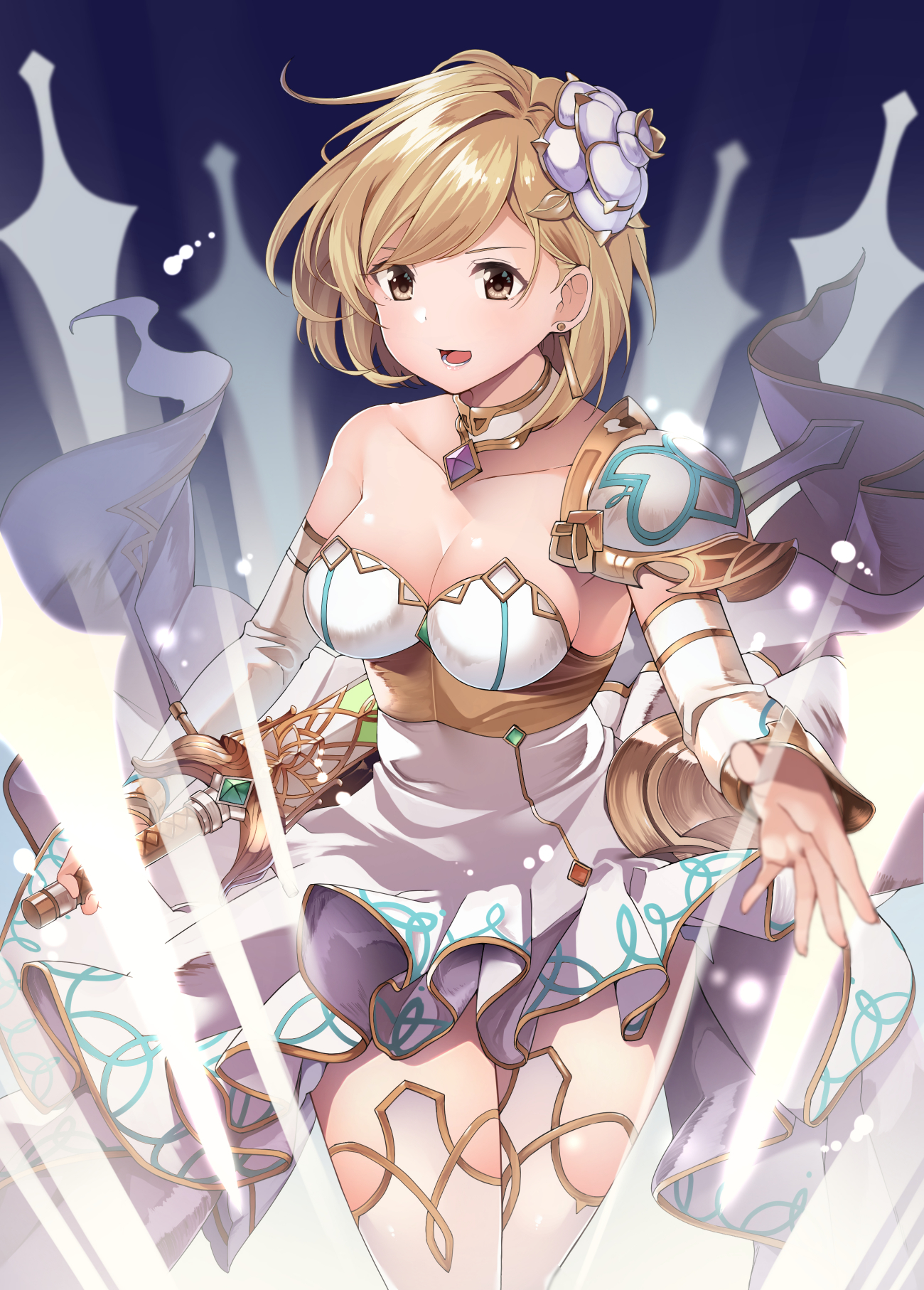 Byte Allbyte Granblue Fantasy Djeeta Granblue Fantasy Armor Cleavage Dress Sword Thighhighs